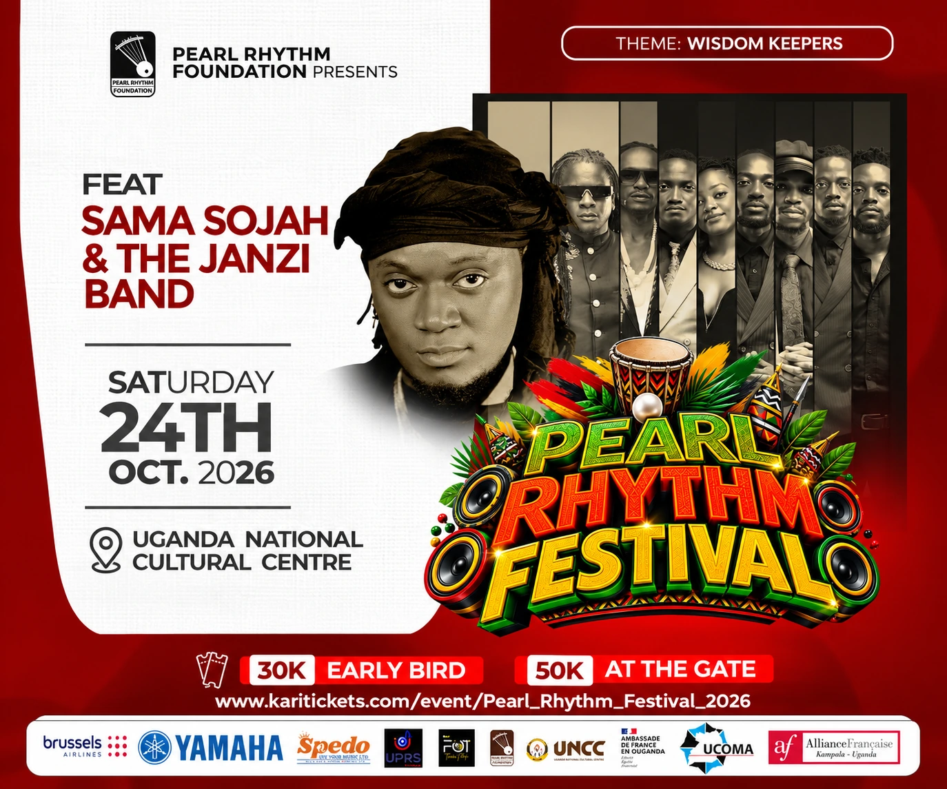 Pearl Rhythm Festival 2026 featuring Sama Sojah and Janzi Band on 24 October 2026 at Uganda National Cultural Centre